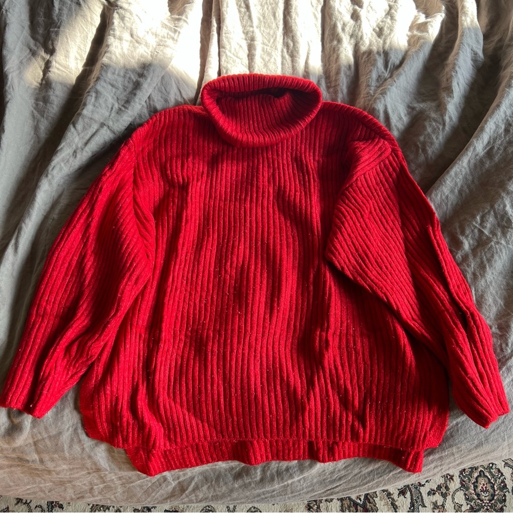 H&M Holiday Red Knit Oversized Turtleneck Sweater